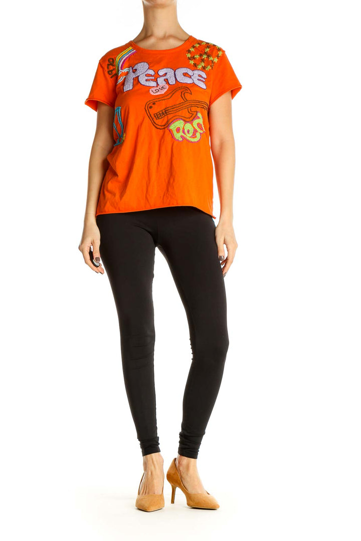 Orange Graphic Print All Day Wear T-Shirt