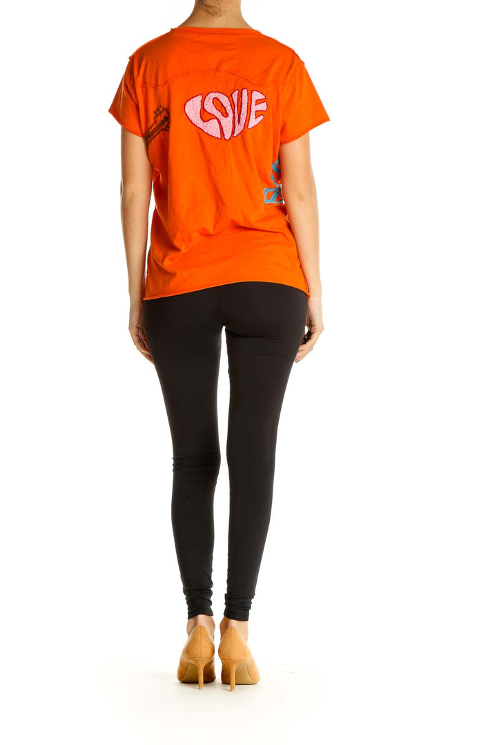 Orange Graphic Print All Day Wear T-Shirt