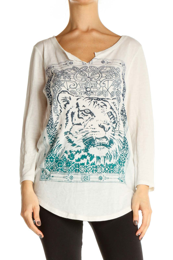 White Graphic Print Casual Blouse