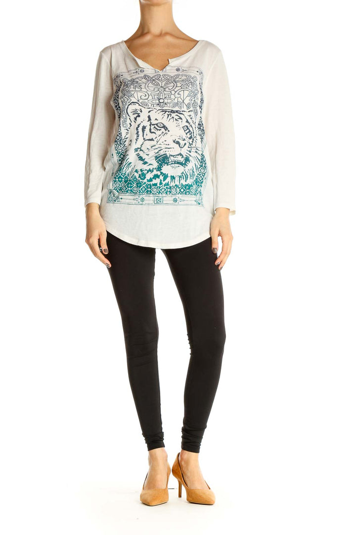 White Graphic Print Casual Blouse