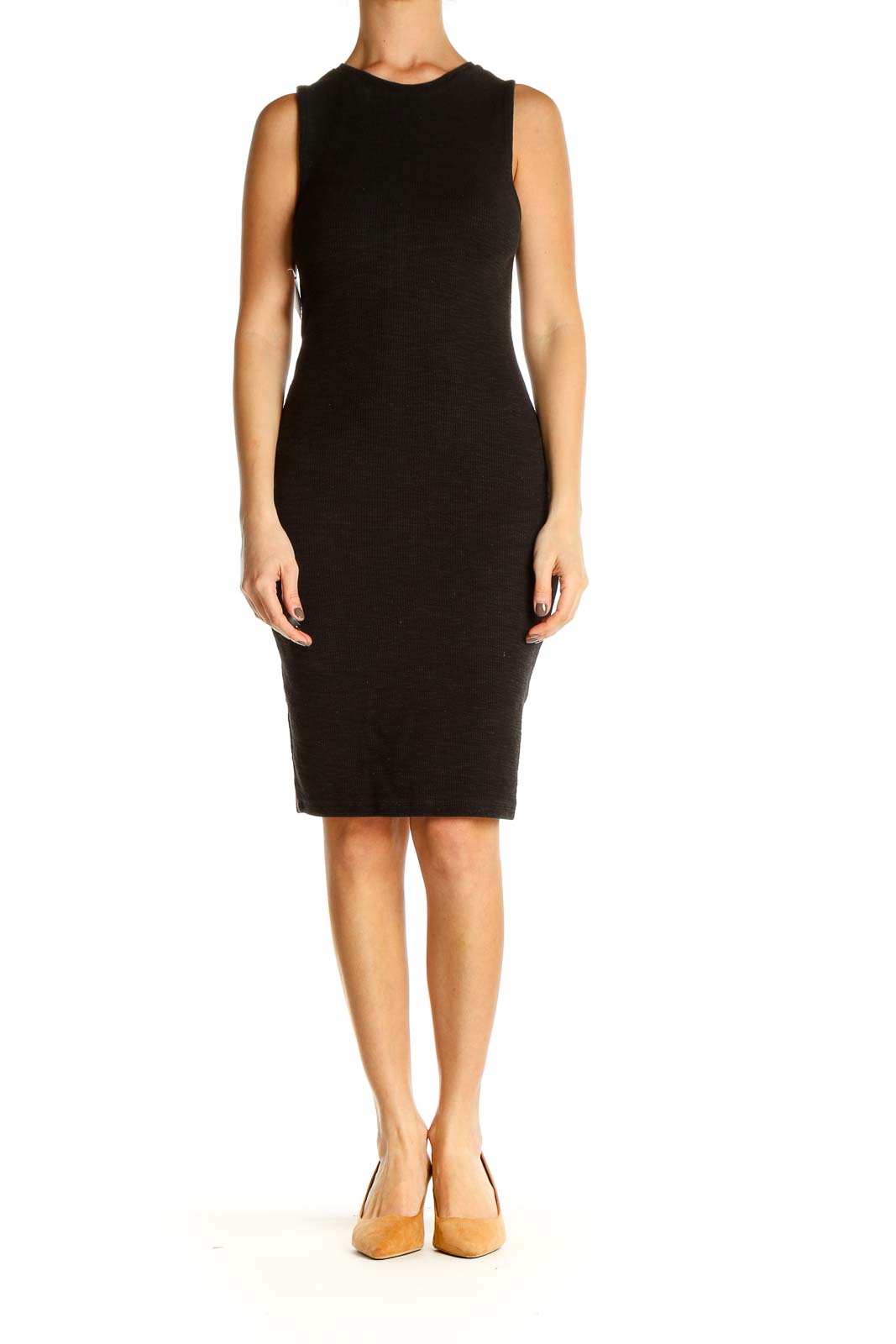 Black Solid Work Sheath Dress