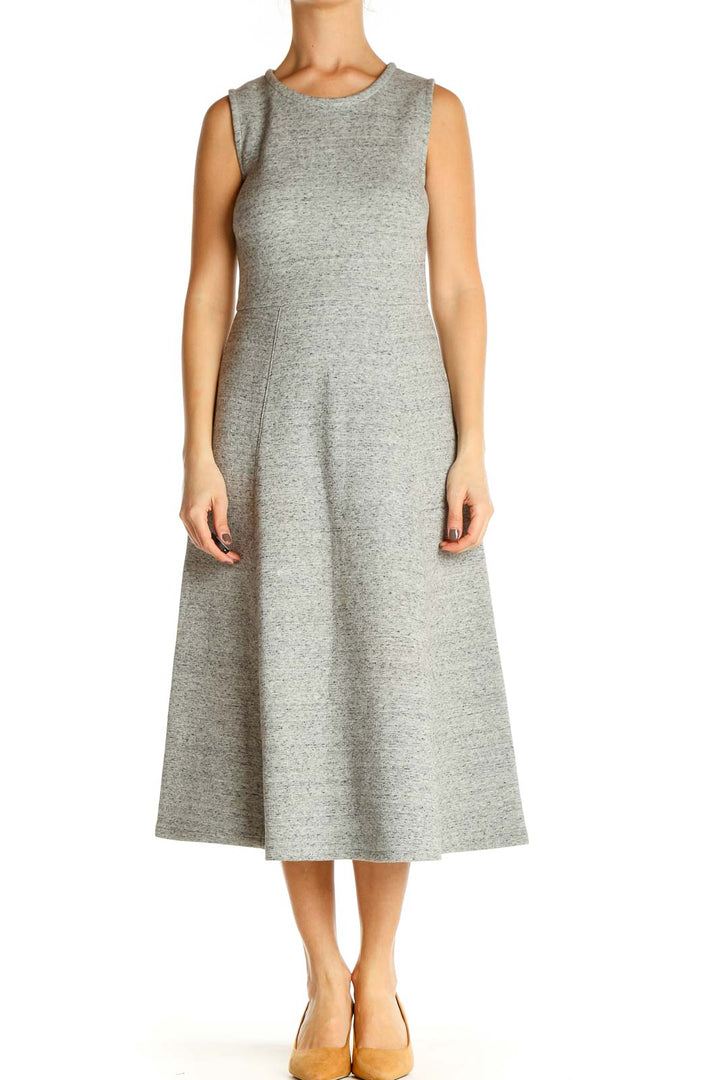 Gray Textured Work A-Line Dress