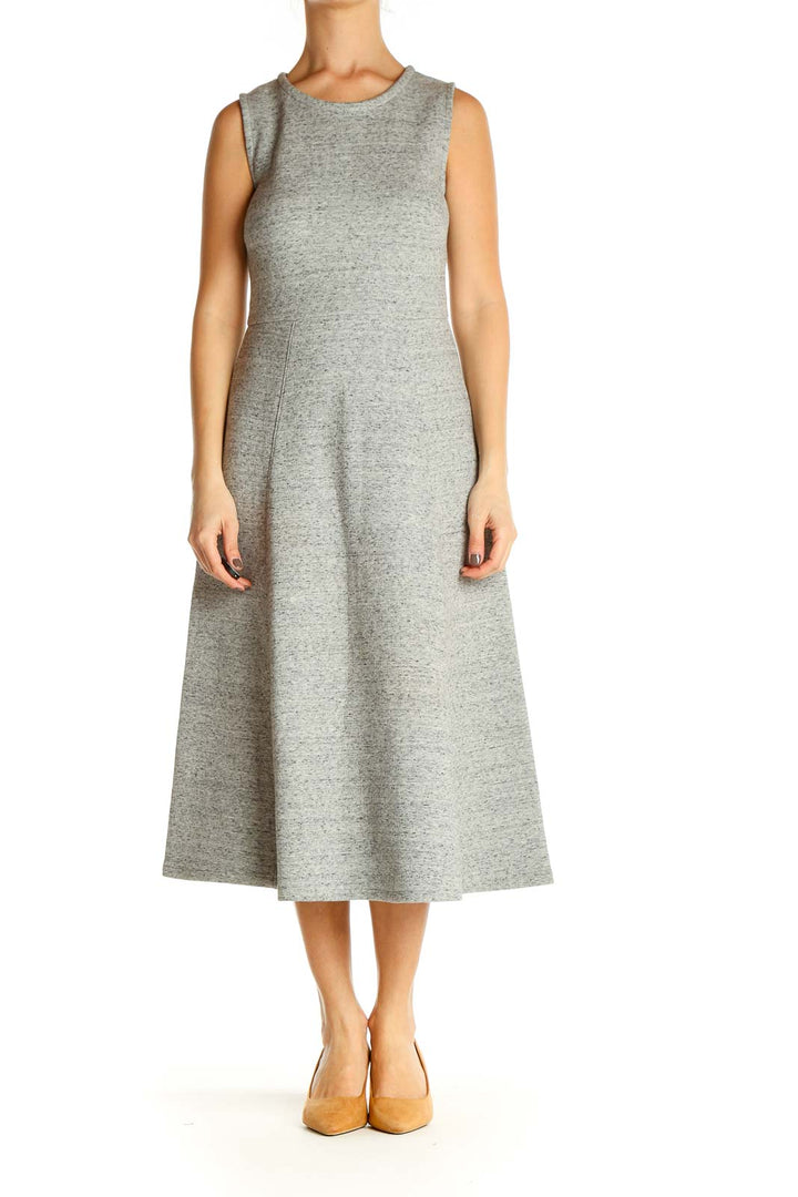 Gray Textured Work A-Line Dress