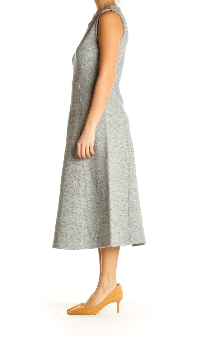 Gray Textured Work A-Line Dress