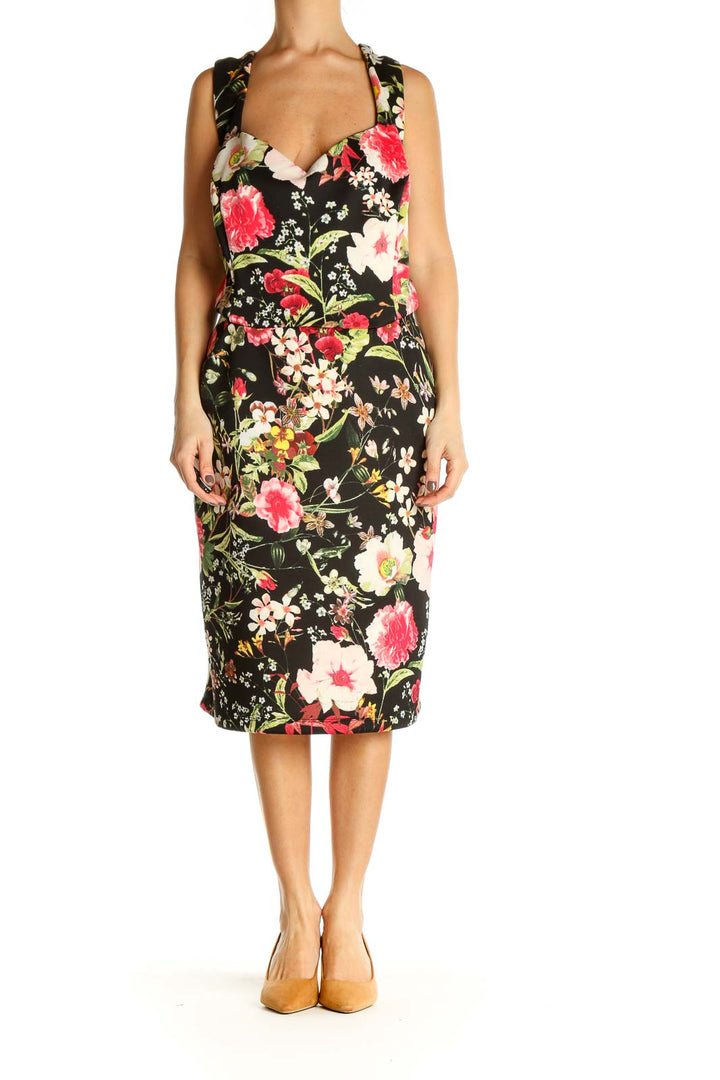 Brown Floral Print Day Sheath Dress