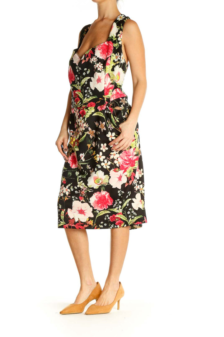 Brown Floral Print Day Sheath Dress