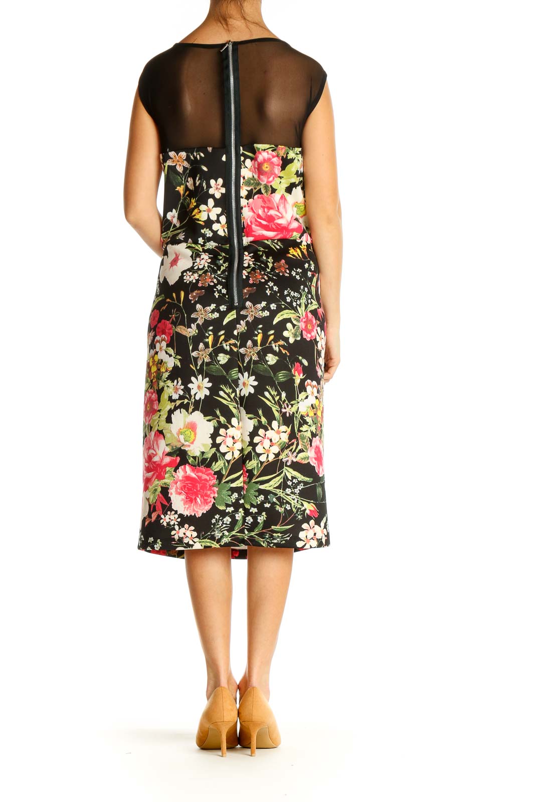 Brown Floral Print Day Sheath Dress