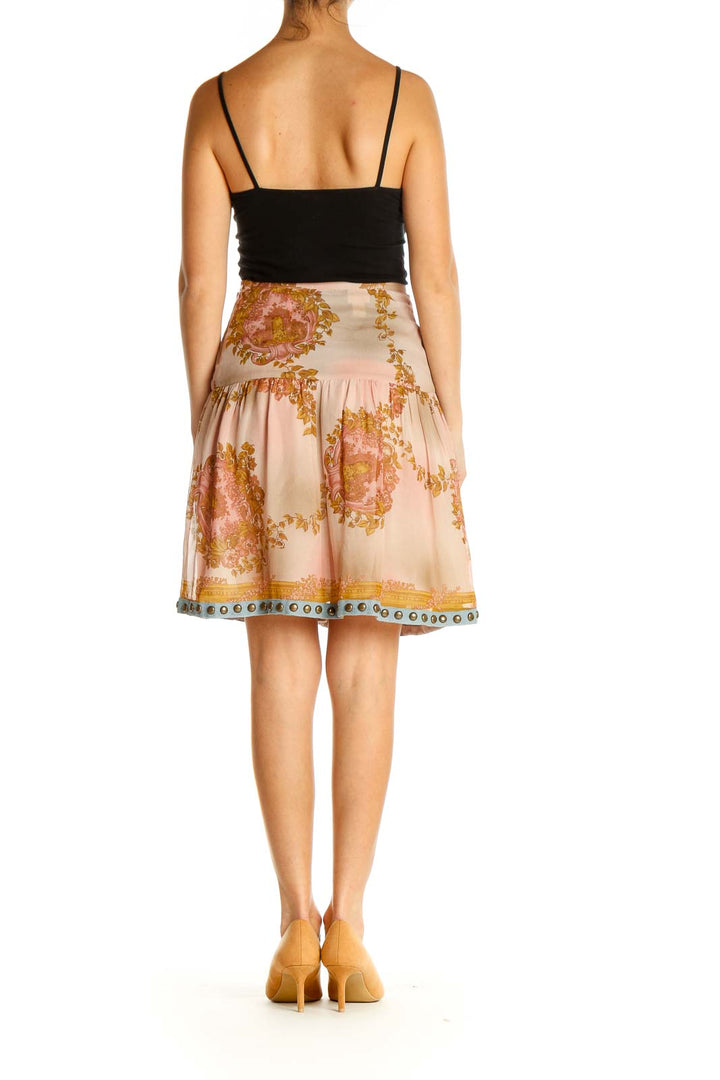 Beige Printed Chic A-Line Skirt