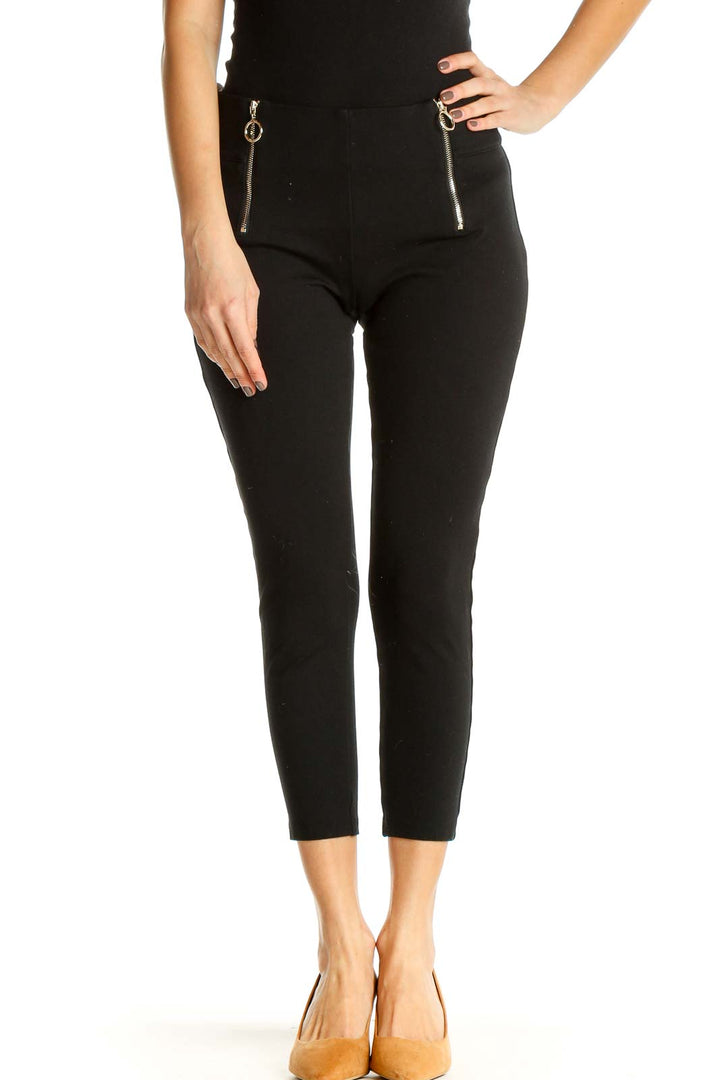 Black Solid Casual Leggings