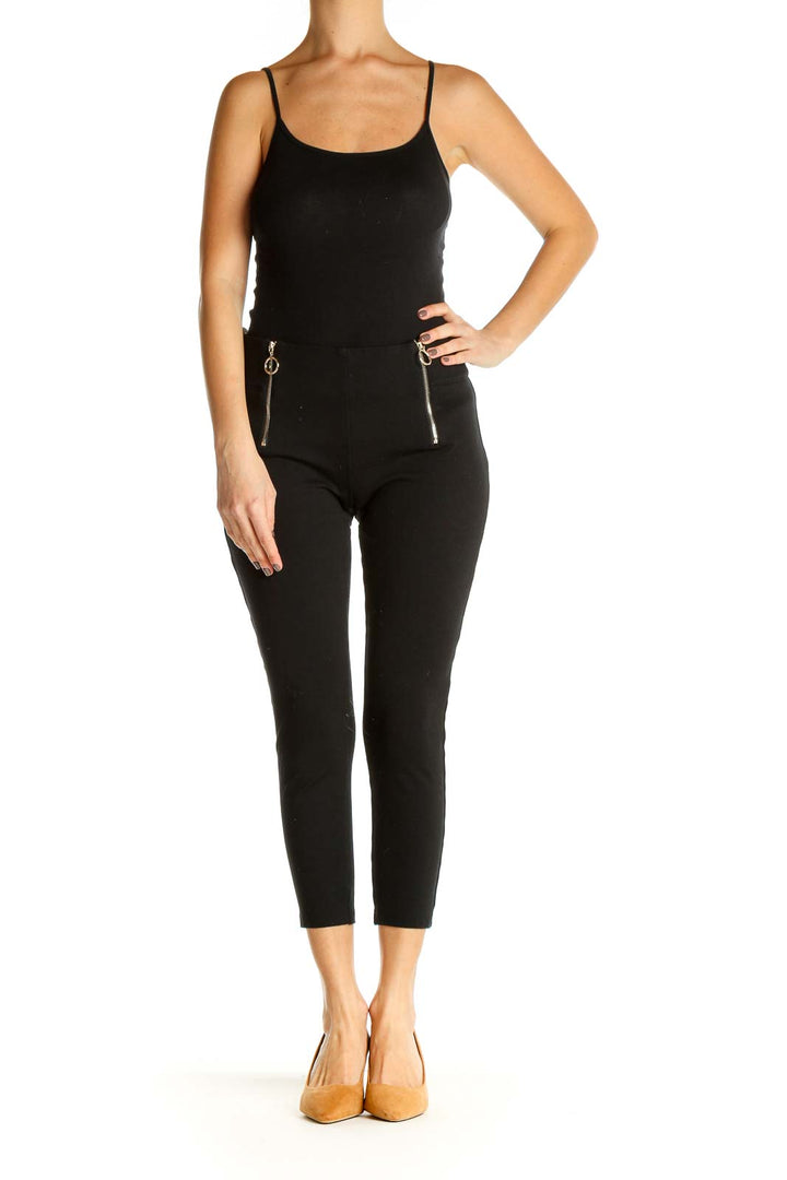 Black Solid Casual Leggings