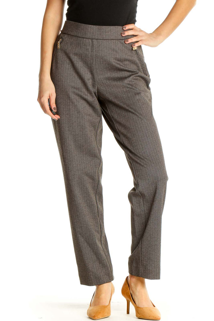 Gray Solid Retro Trousers