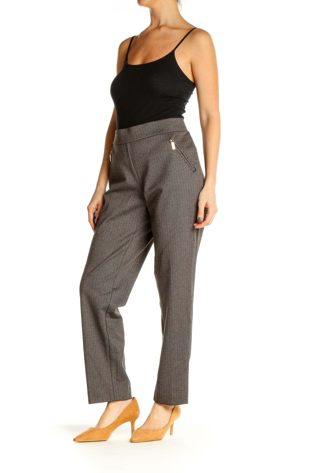 Gray Solid Retro Trousers