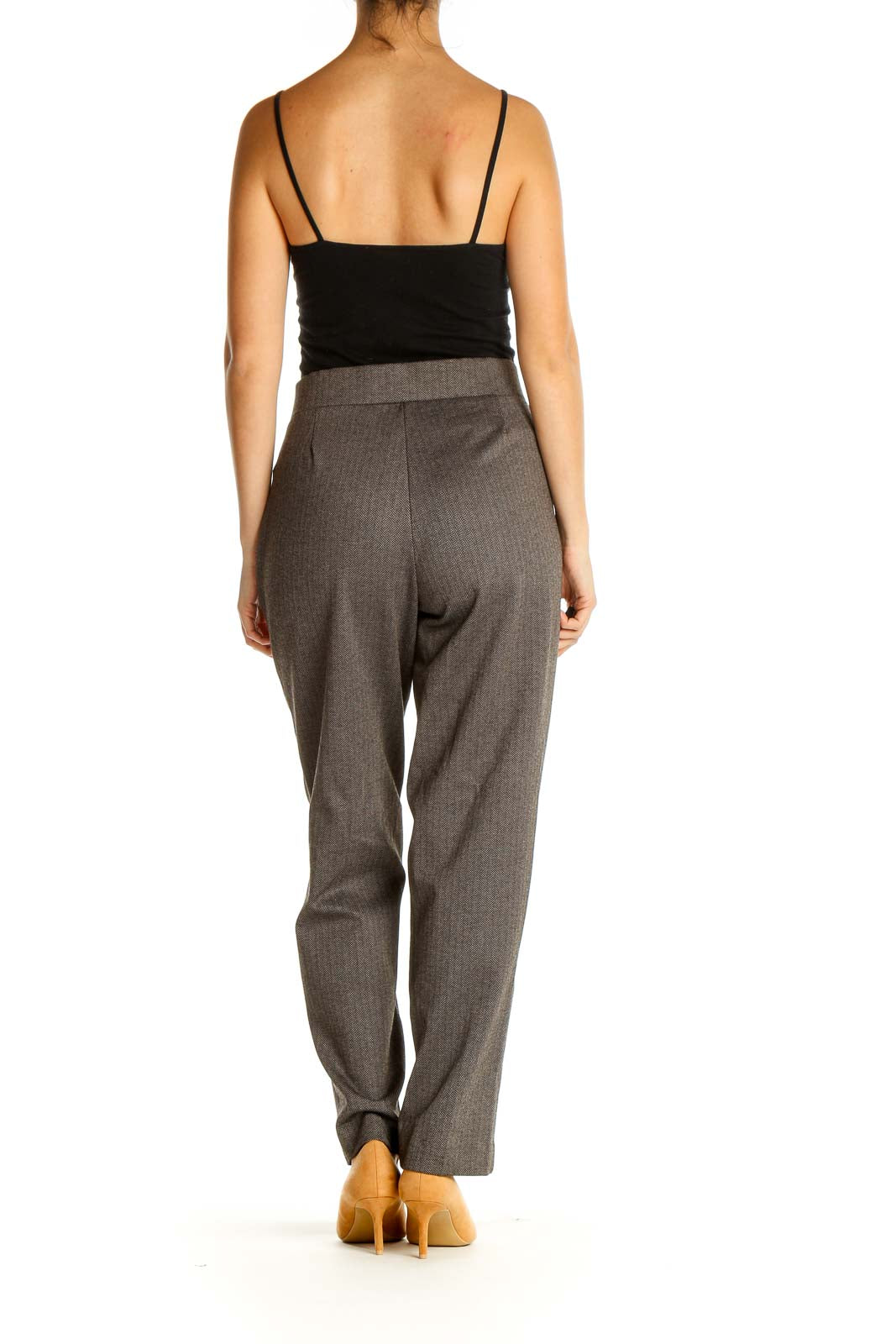 Gray Solid Retro Trousers