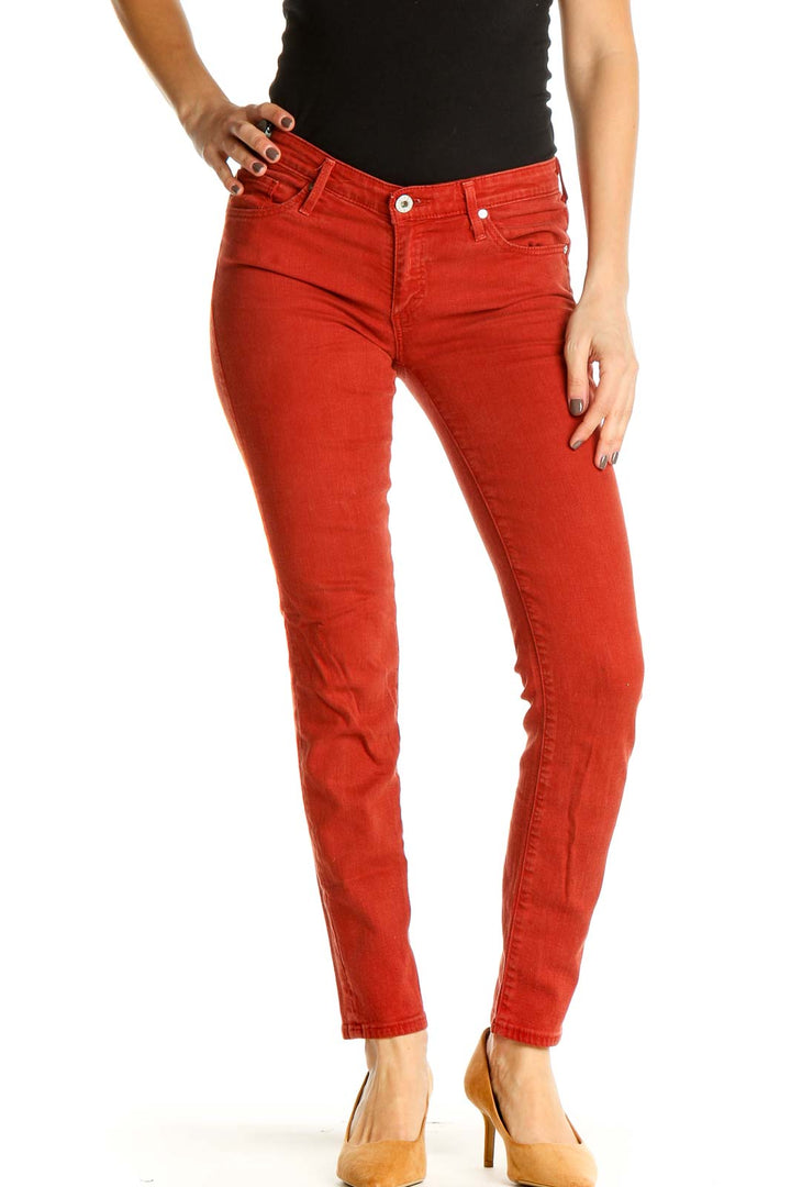 Red Solid Casual Jeans