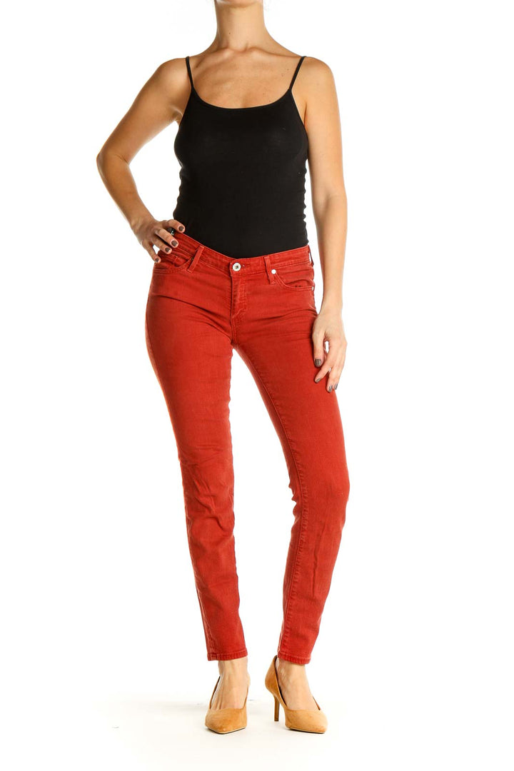 Red Solid Casual Jeans