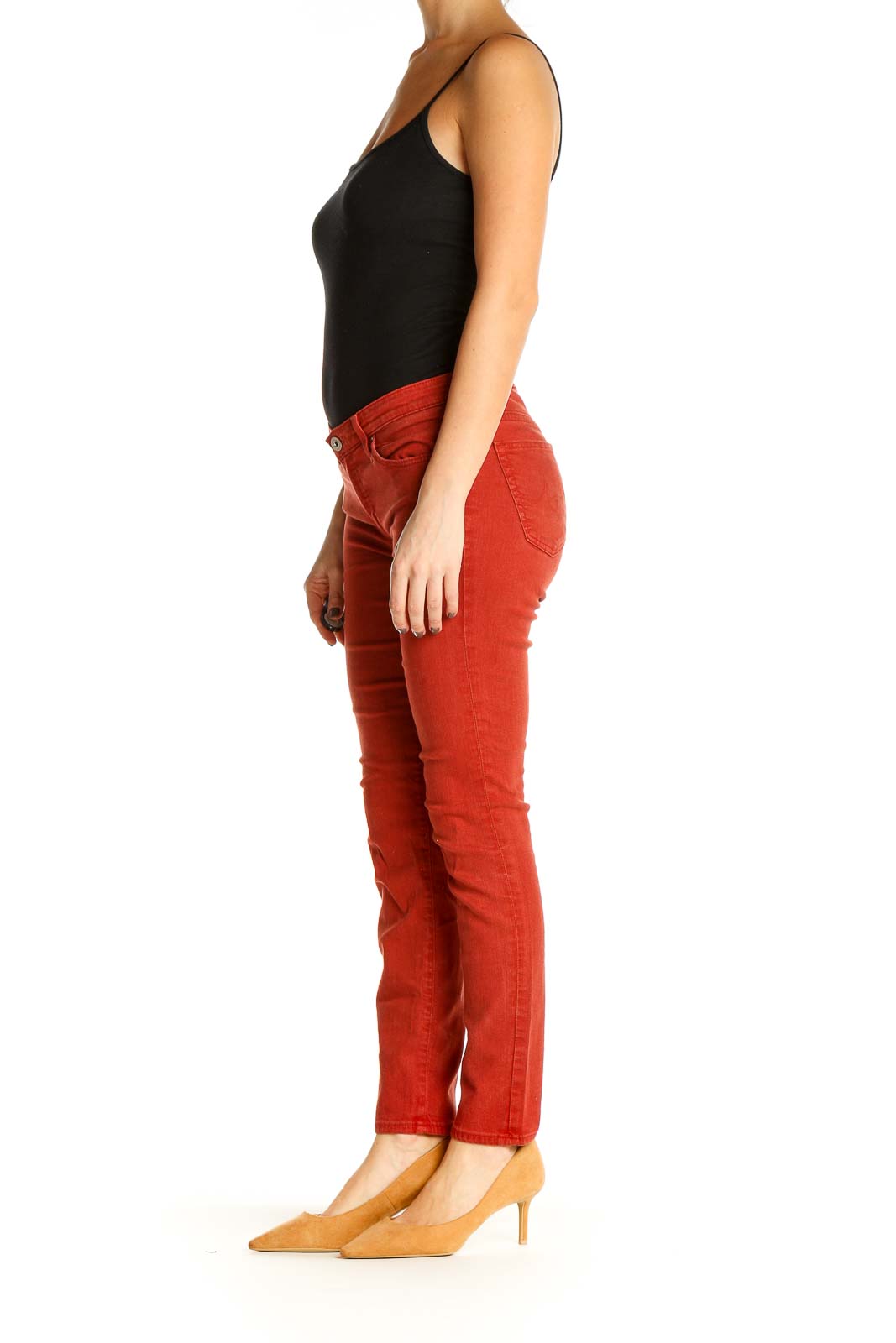 Red Solid Casual Jeans