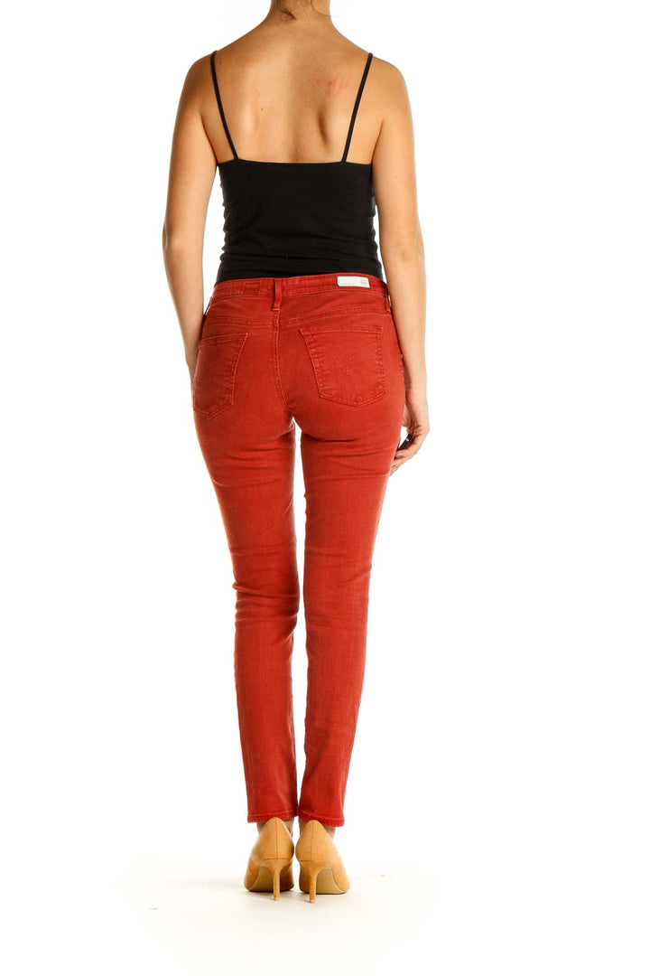 Red Solid Casual Jeans