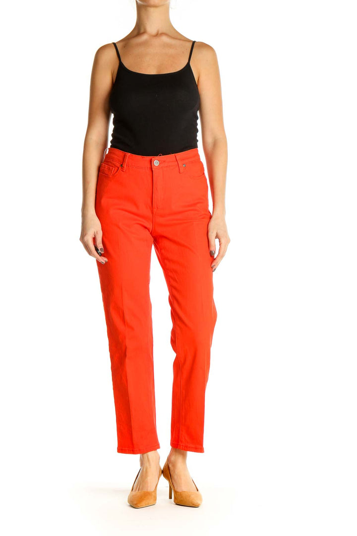 Red Solid Casual Trousers