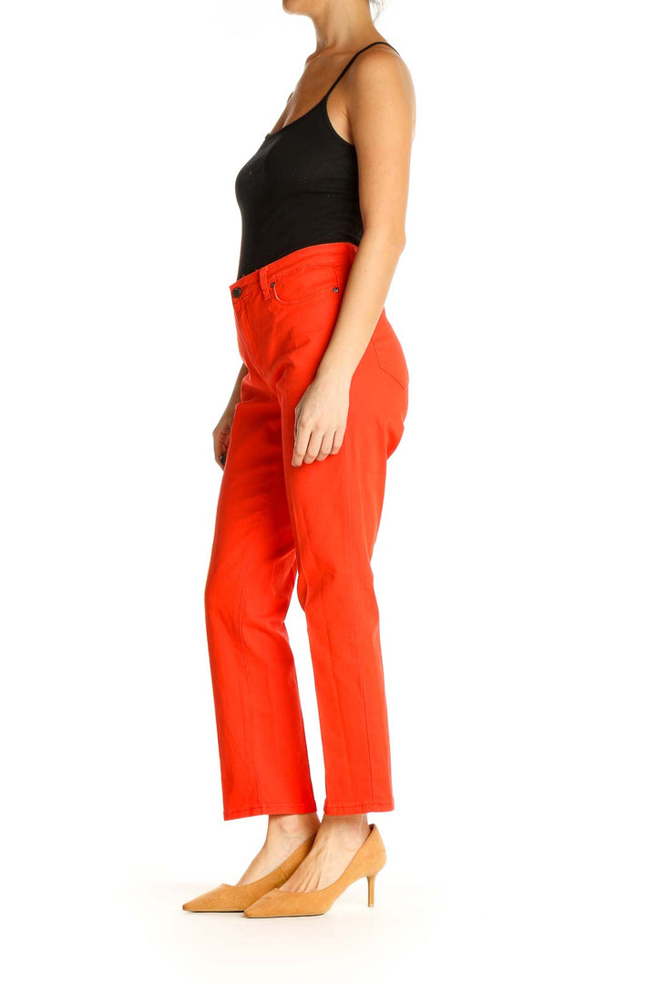 Red Solid Casual Trousers