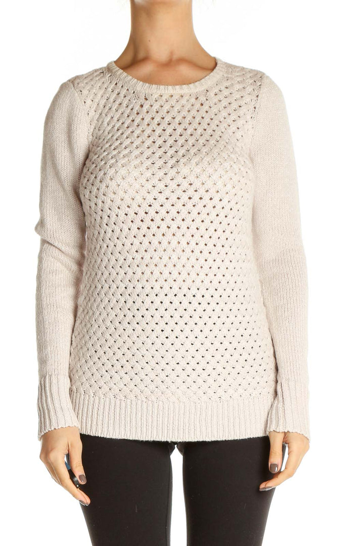 Beige Textured Classic Sweater