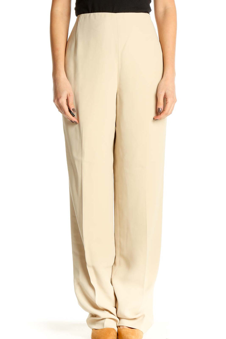 Beige Solid Classic Trousers