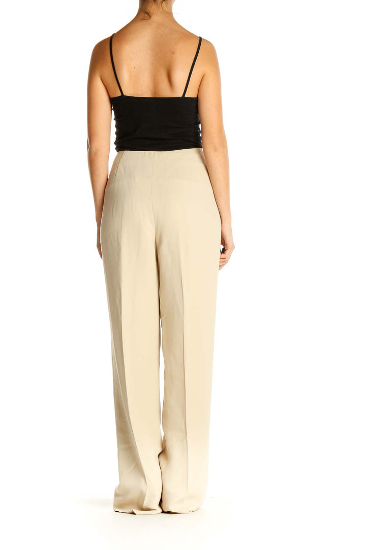 Beige Solid Classic Trousers