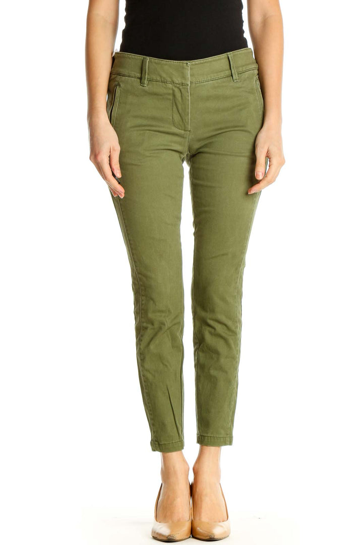 Green Solid Casual Cargos Pants