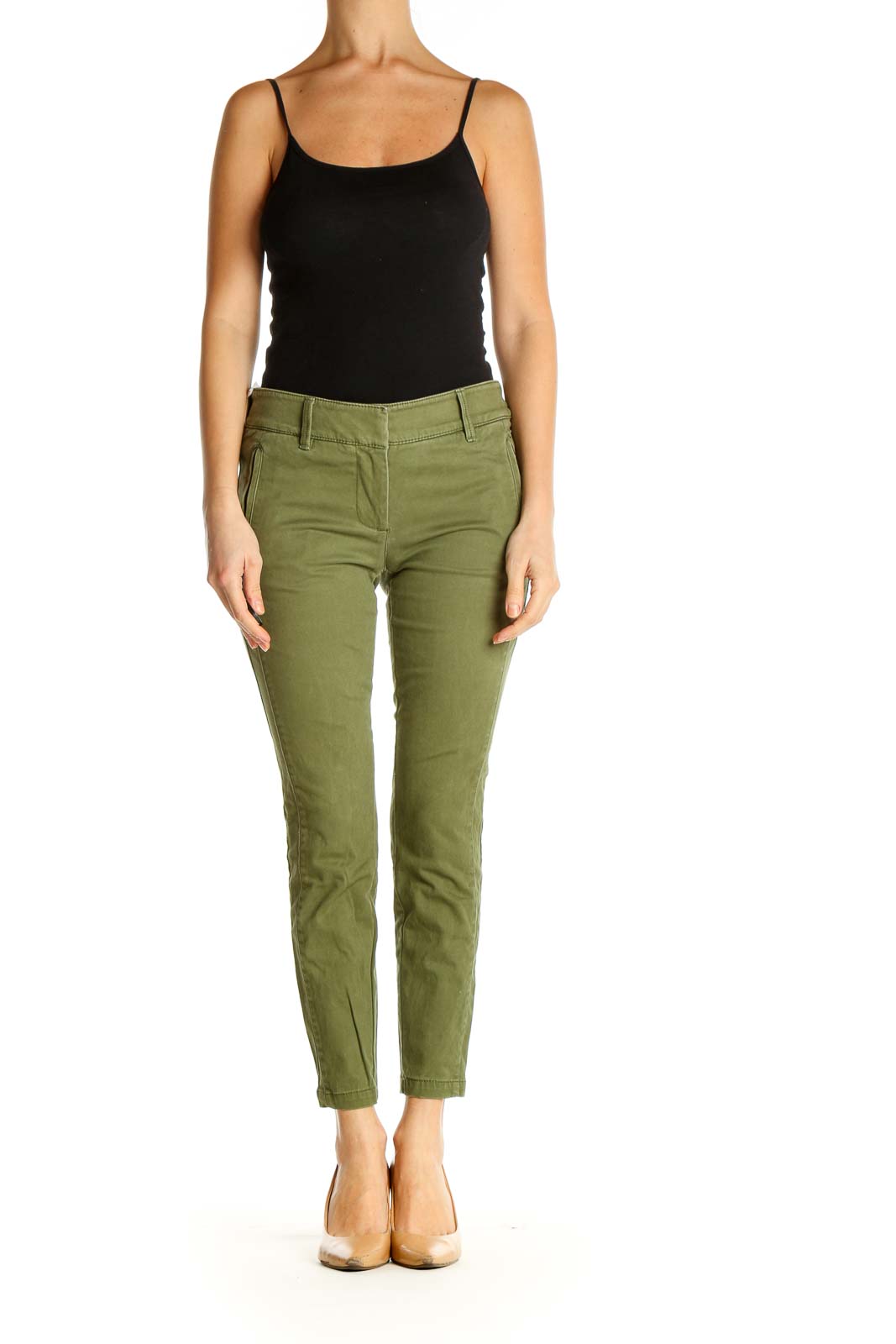 Green Solid Casual Cargos Pants