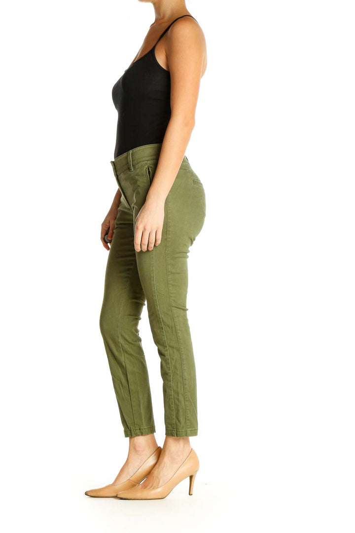 Green Solid Casual Cargos Pants