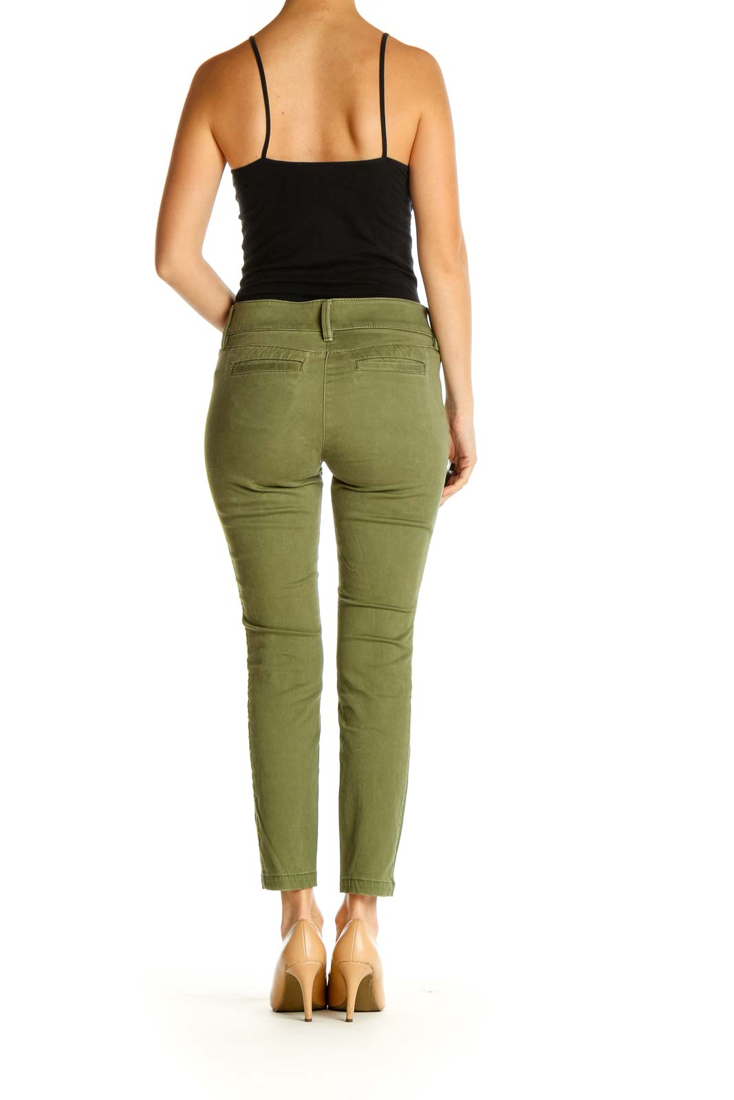 Green Solid Casual Cargos Pants