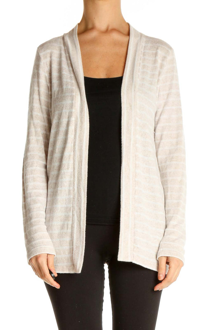 Beige Striped Cardigan