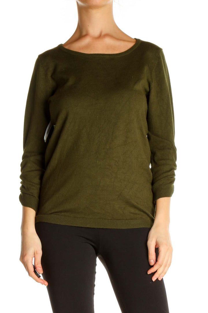 Green Solid All Day Wear Sweater