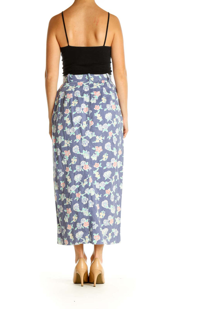 Blue Floral Print Holiday Straight Skirt