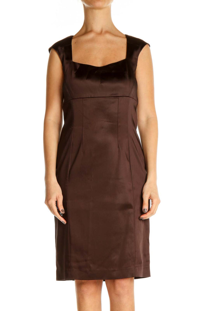 Brown Solid Classic Sheath Dress