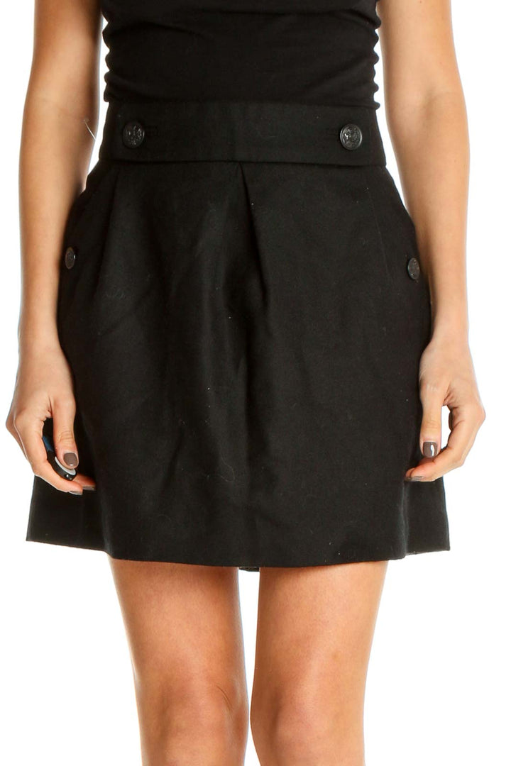 Black Solid Chic A-Line Skirt