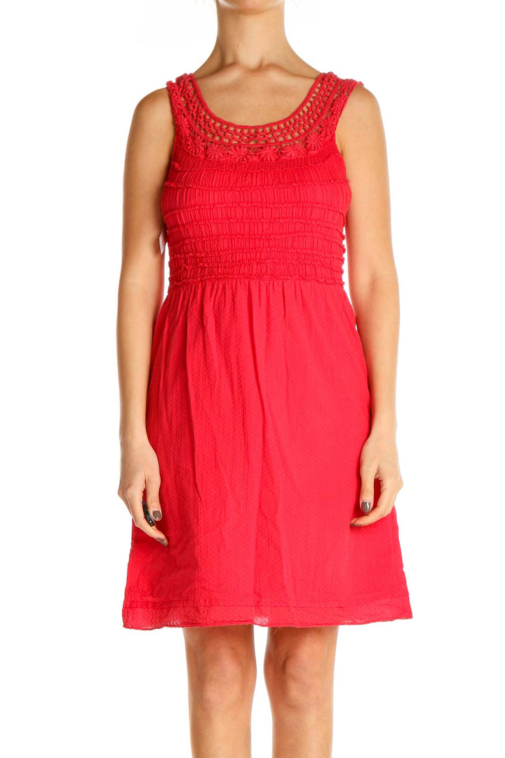 Pink Textured Classic Fit & Flare Dress