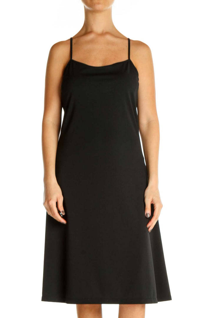 Black Solid Classic A-Line Dress