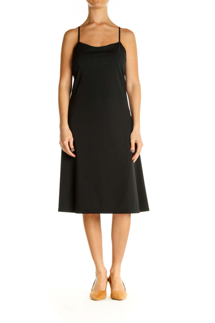 Black Solid Classic A-Line Dress