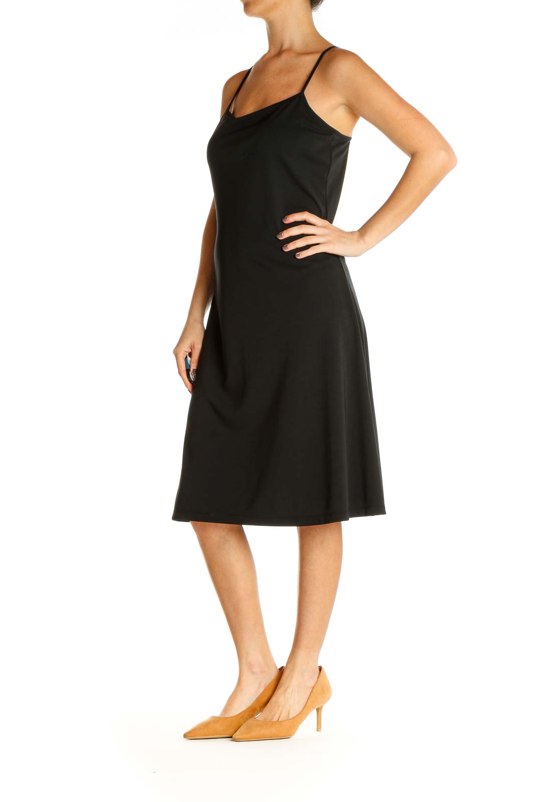 Black Solid Classic A-Line Dress