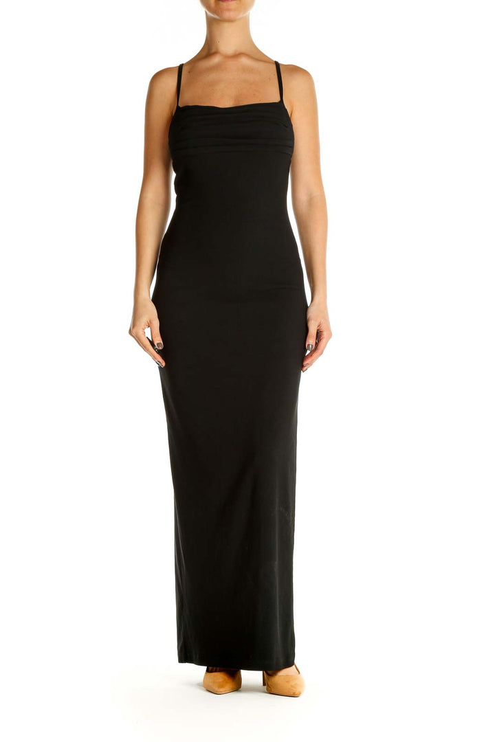 Black Solid Cocktail Column Dress