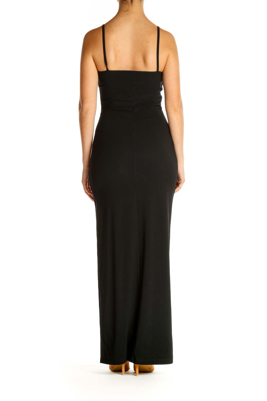 Black Solid Cocktail Column Dress