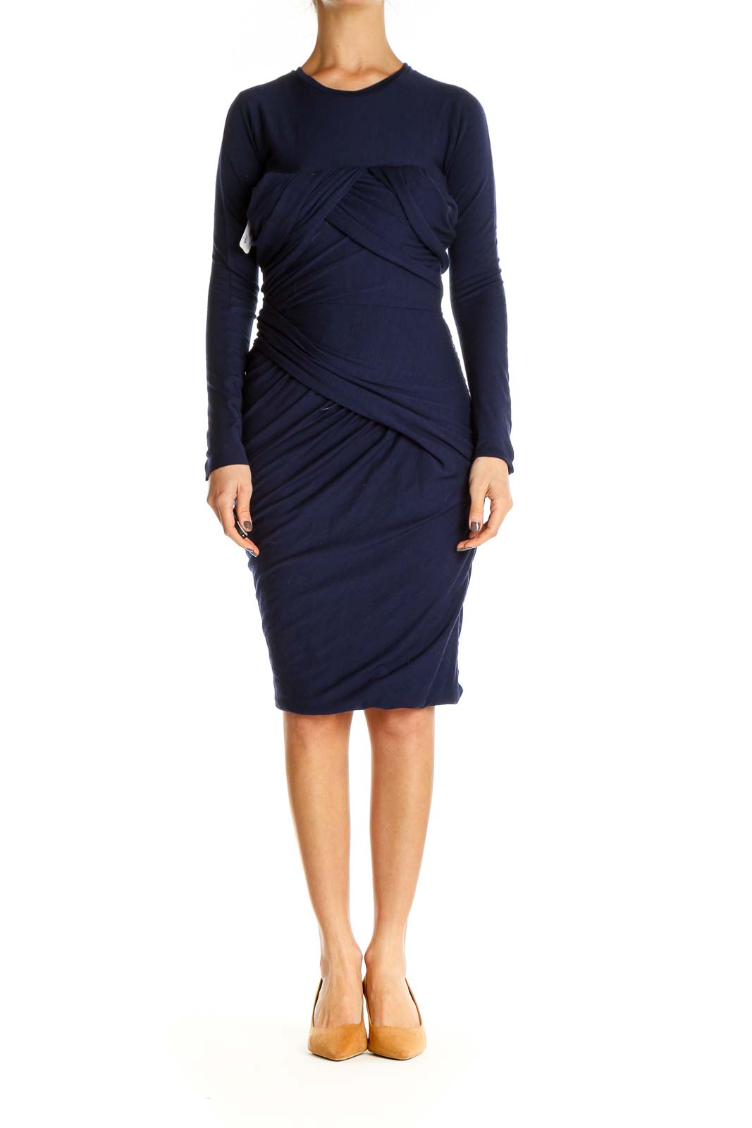 Blue Solid Classic Sheath Dress