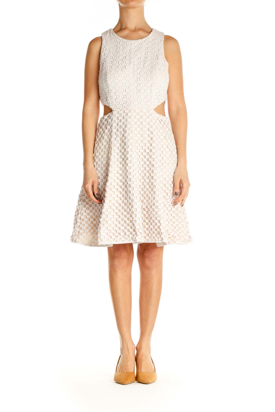 Beige Polka Dot Day Fit & Flare Dress