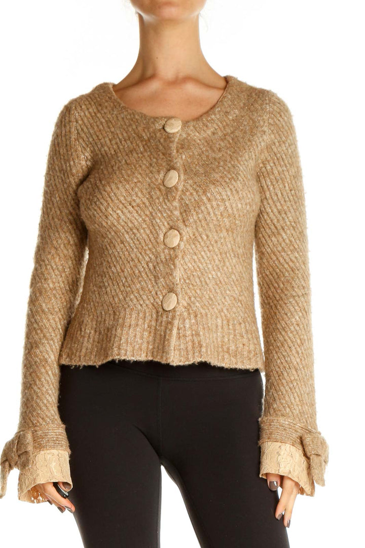 Brown Textured Retro Sweater