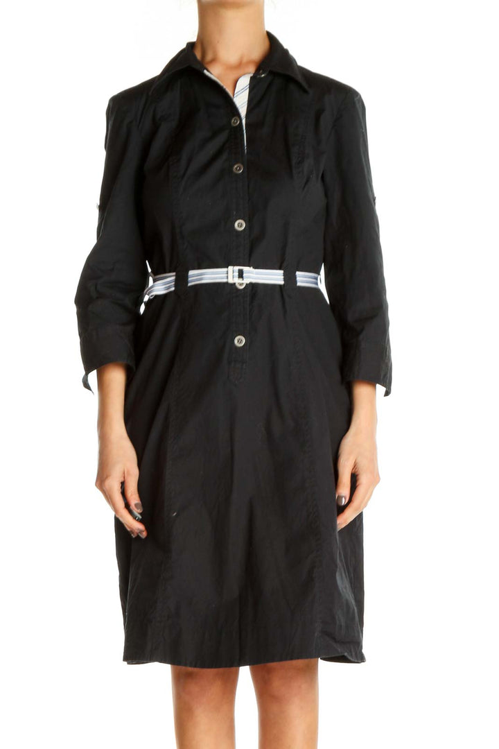 Black Solid Work Shift Dress