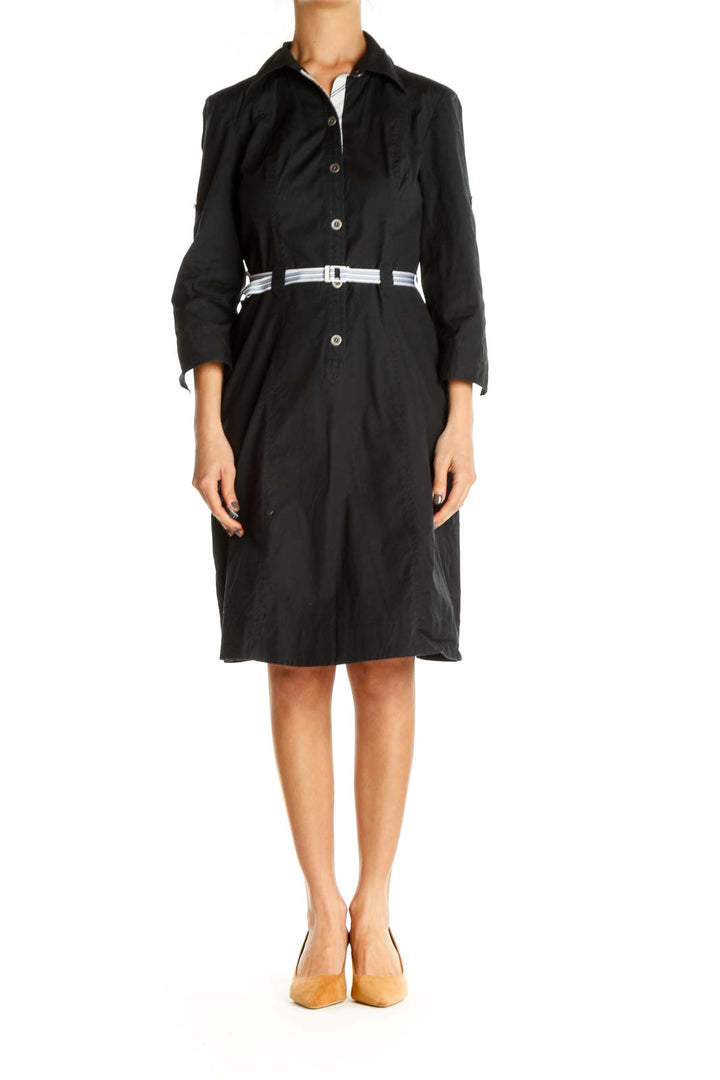 Black Solid Work Shift Dress