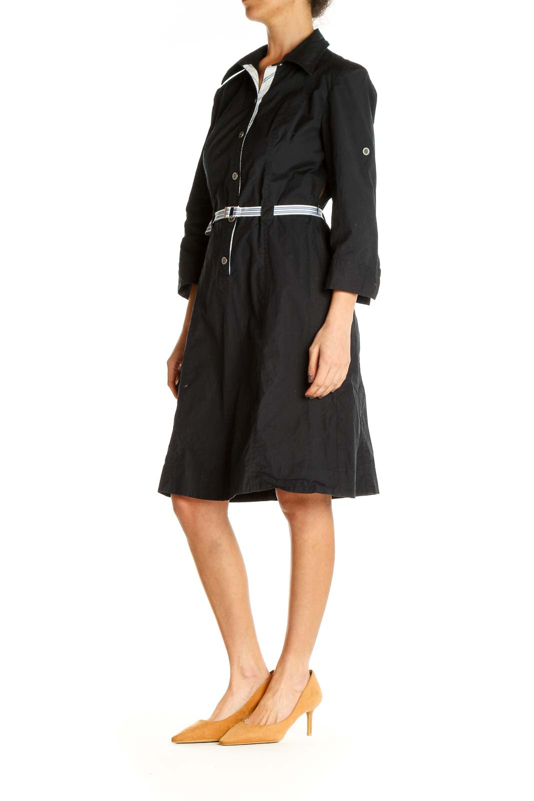 Black Solid Work Shift Dress