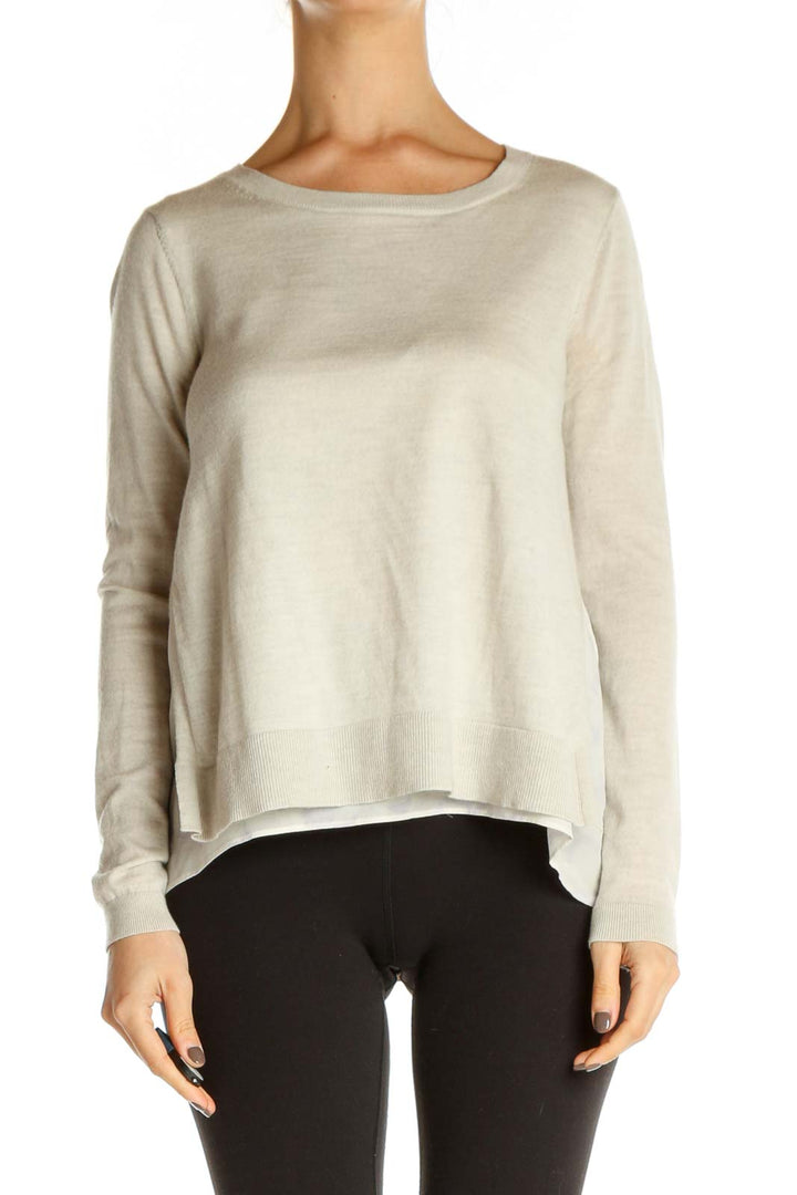 Beige Solid Classic Sweater