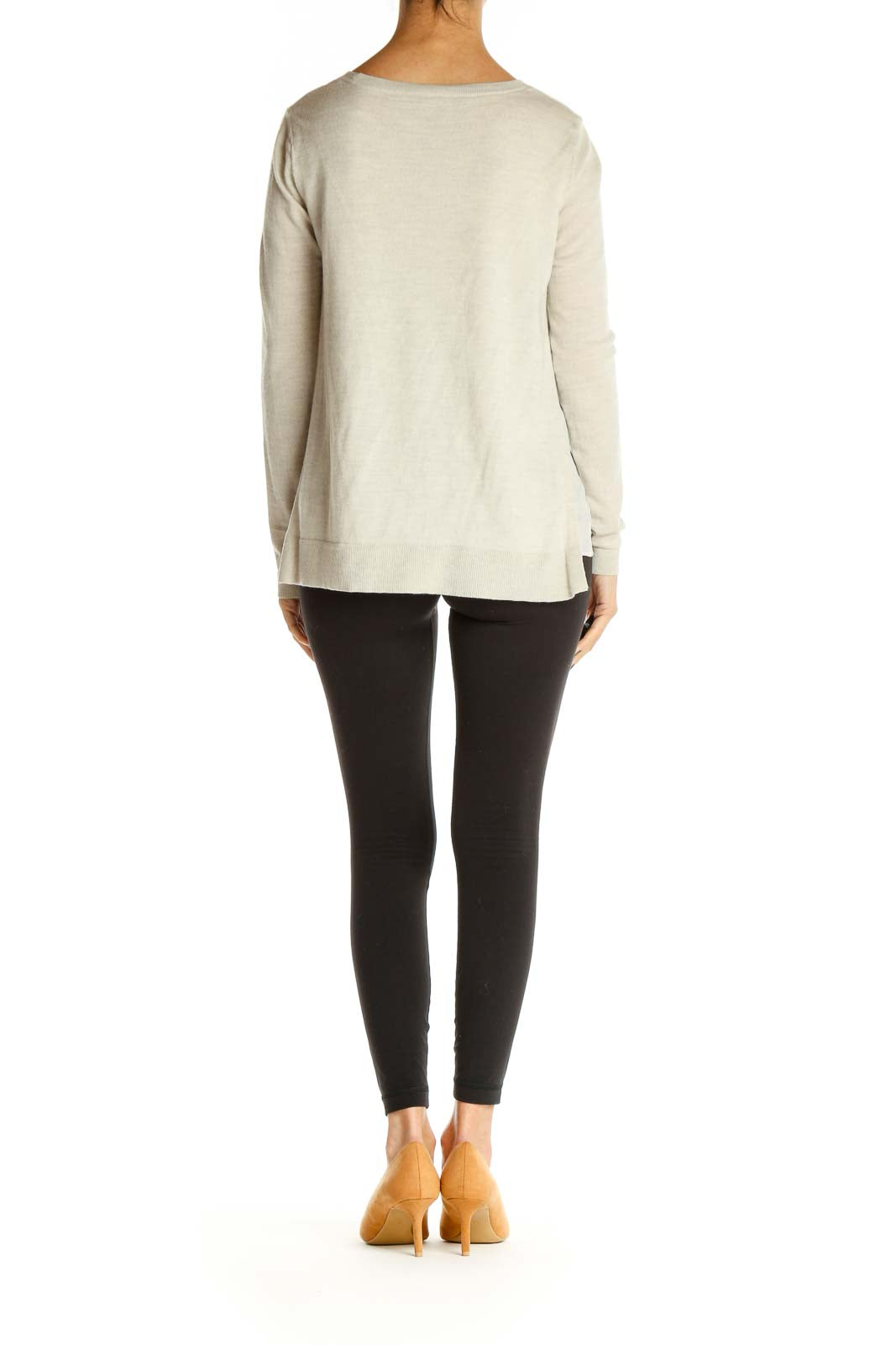 Beige Solid Classic Sweater