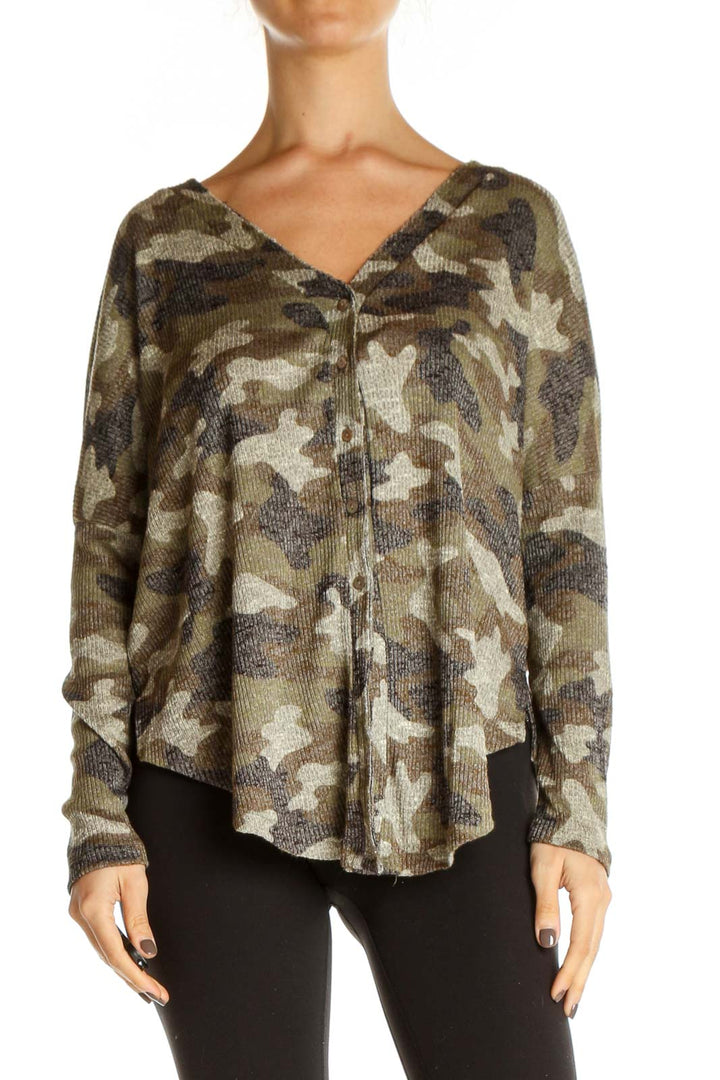 Brown Camouflage Print All Day Wear Blouse